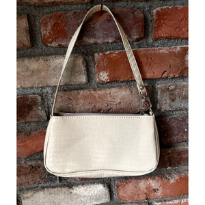 Baguette Body Faux Croc Embossed Ivory Shoulder Bag
